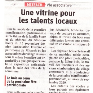30 12 2019 L'Alsace Article de Journal Expo Talents de Mitzach du 15122019